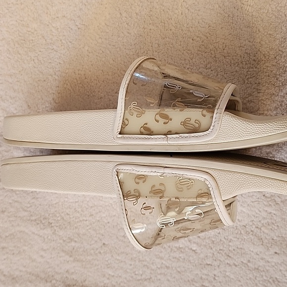 Jimmy Choo Womens White Slide Sandals With Clear Gold JCs Size 9 Preowned - Picture 6 of 12